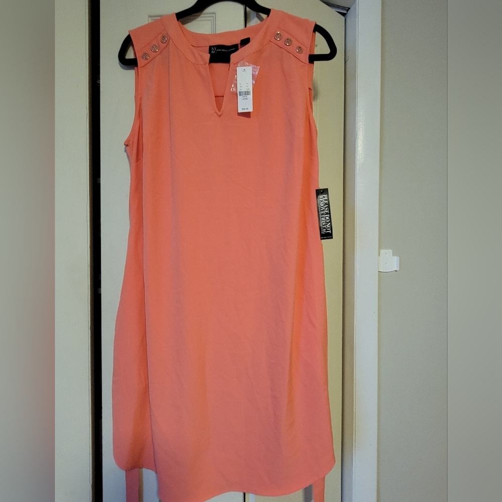 NWT Pocket Tie Waist Dress Size L - NY&C in Coral